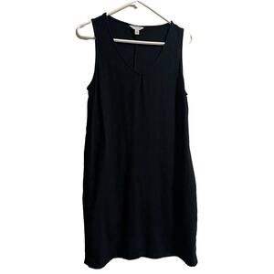 Orvis Women’s Sz S Linen Blend Dress V-Neck Black Modest Boho Lagenlook Prairie